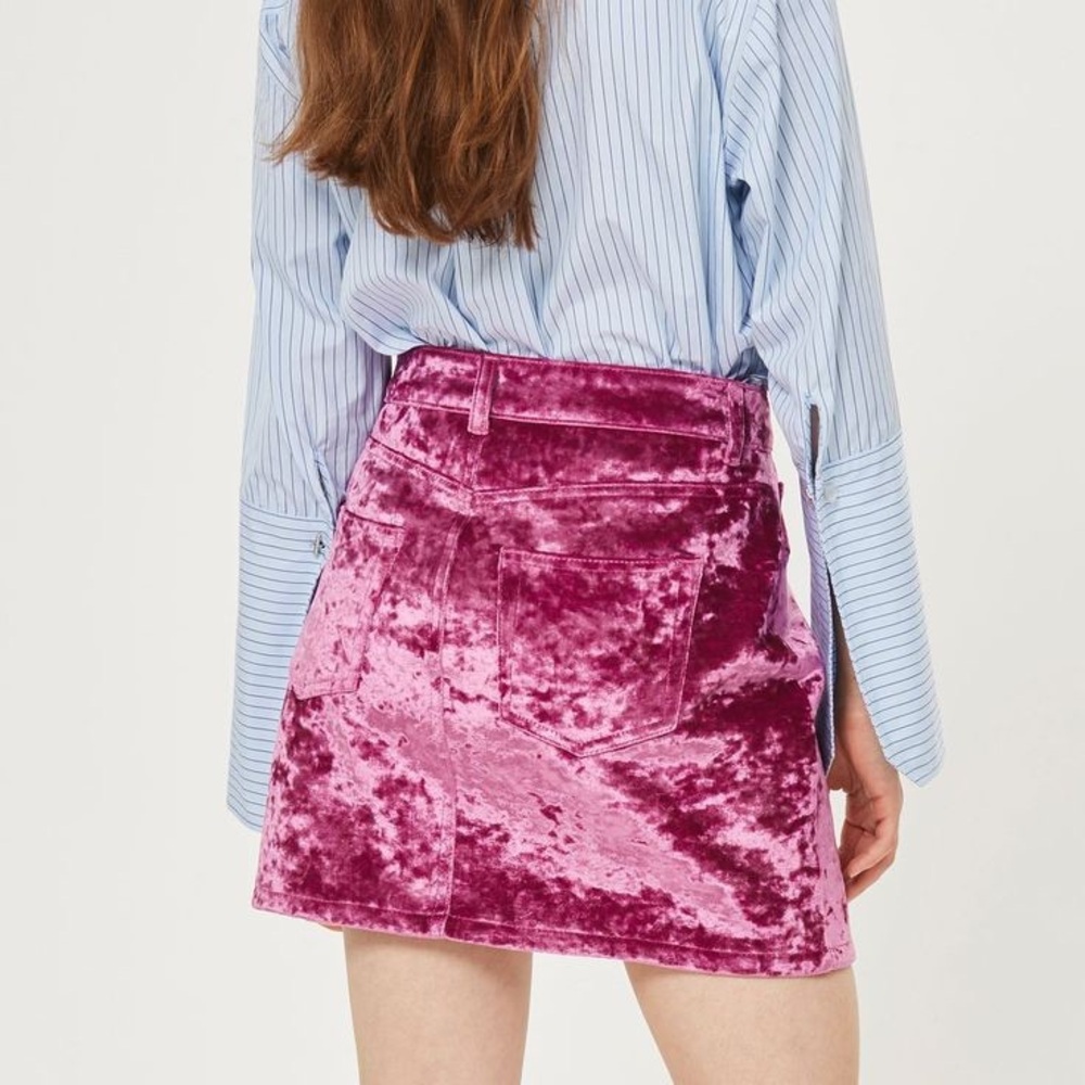 Topshop Pink Crushed Velvet Mini Skirt